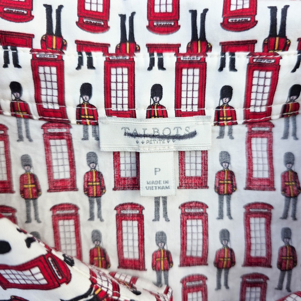 Talbots Petite London Print Shirt Red Phone Booth Guards Novelty Cotton ButtonUp - Picture 5 of 7